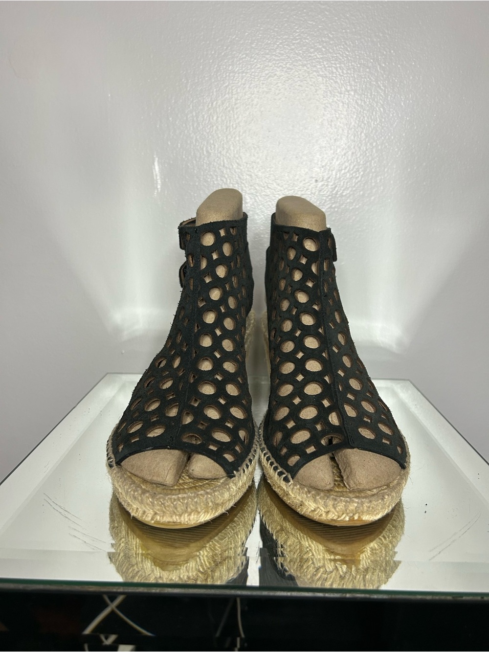 BETTYE MULLER Lasre Cut Black Suede Espadrilles Wedge Sandals